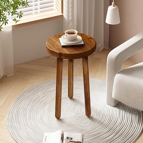 11.8" Round 18" Tall Wood Plant Stand | Teak Wood