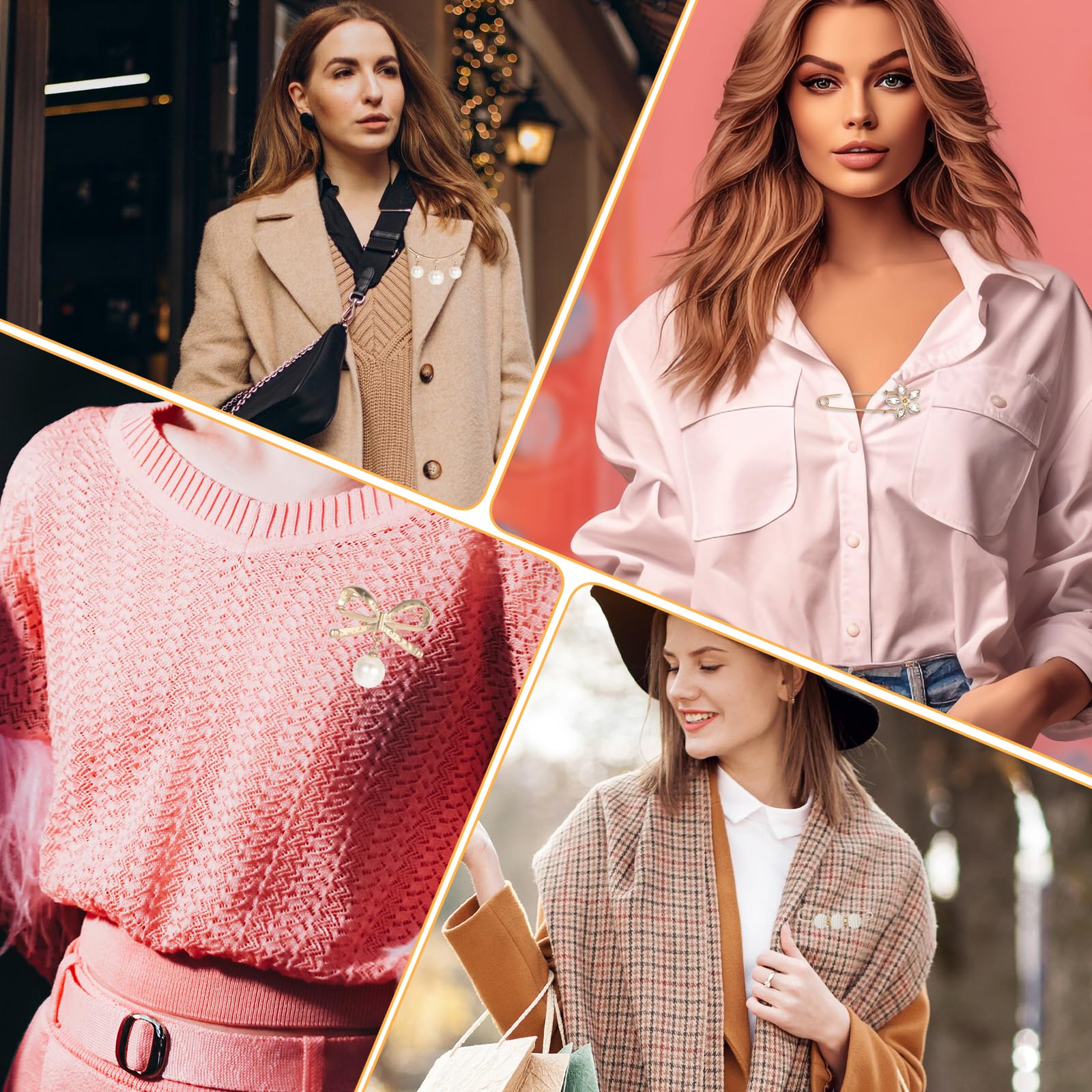 Ouligay 36 Pcs Faux Pearl Shawl Pin,White Pearl Hat Pin for Women,Pearl Decorative Pins for Sweater,Scarf,Collar,Coat Accessories