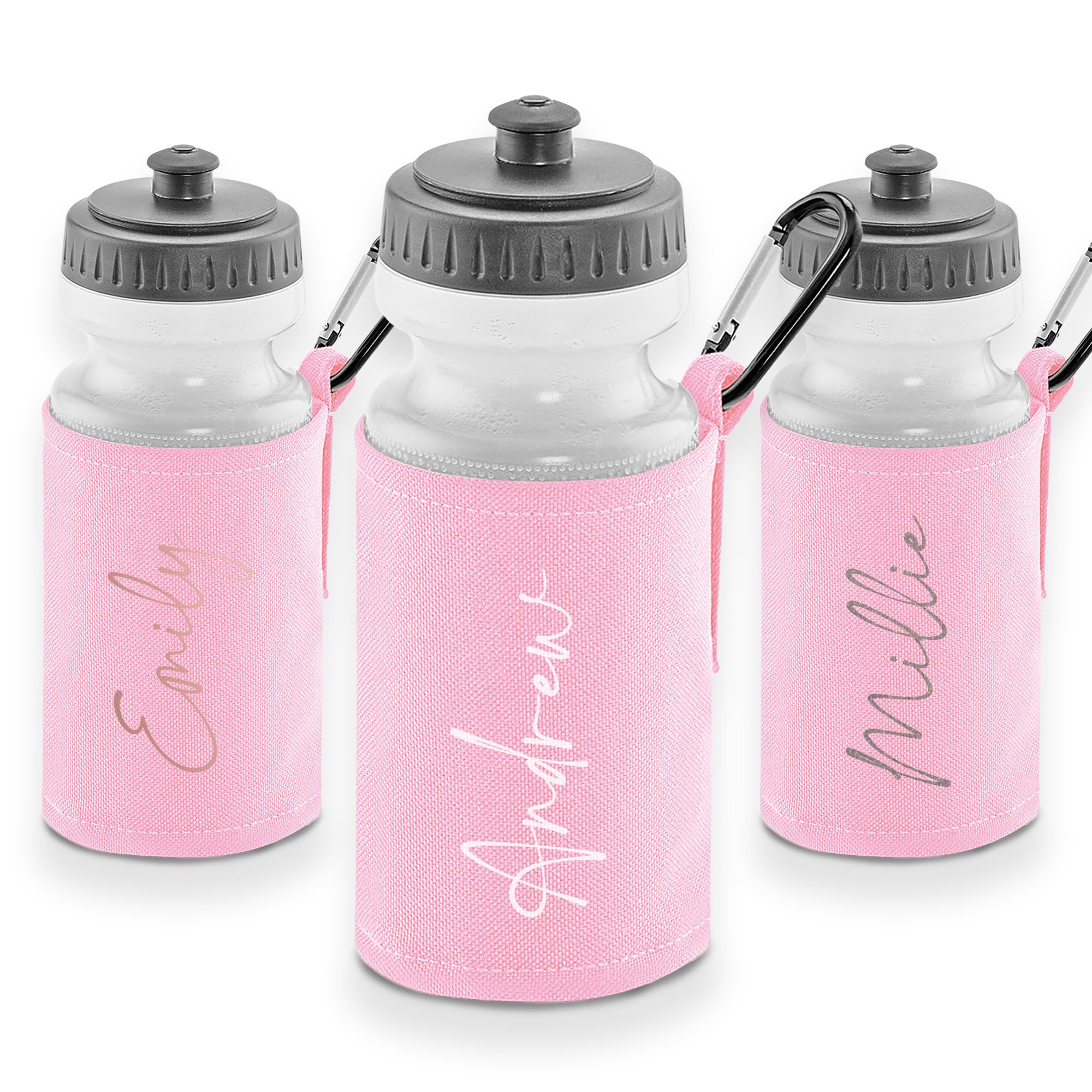 Custom Name Kids Water Bottle 500ml – Personalised School Drinks Bottle with Trendy Text Sleeve – BPA Free Reusable Sports Flask with Insulated Cover & Carabiner – Boys & Girls PE, Nursery & Primary