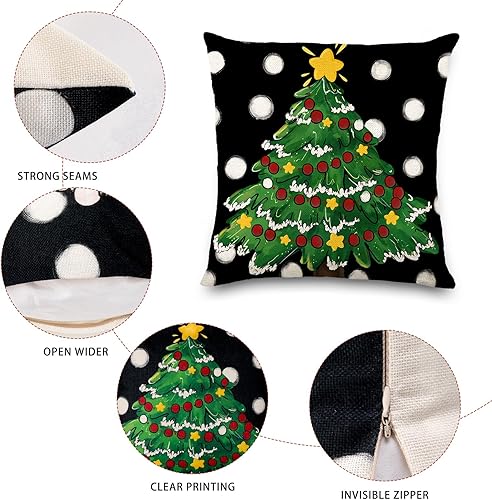 Miniatura 3 de 4 fundas de almohada de Navidad de 18 x 18 pulgadas, diseño de Hello Winter Merry Bright, diseño de sombrero de árbol de Navidad, decoración de