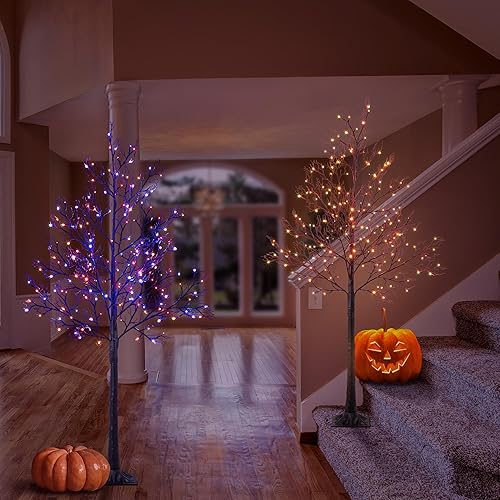 Miniatura 3 de LIGHTSHARE Árbol de sauce de Halloween de 6 pies, 200 luces LED, árbol artificial negro espeluznante para el hogar, festival, belén, fiesta, uso en