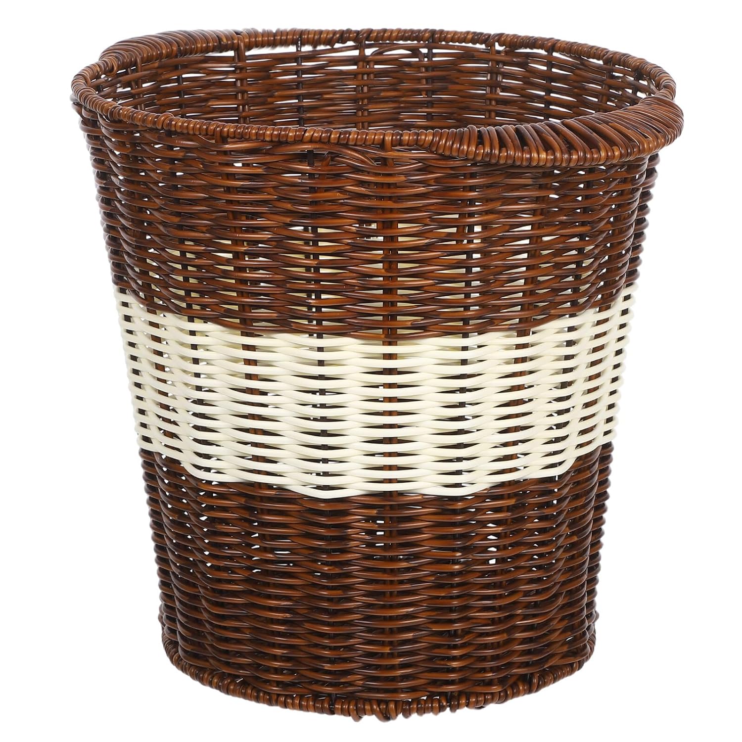 KALLORY Imitation Rattan Woven Wastebasket Office Trash Can Breathable Storage Bin for Desk and Workspace Organization