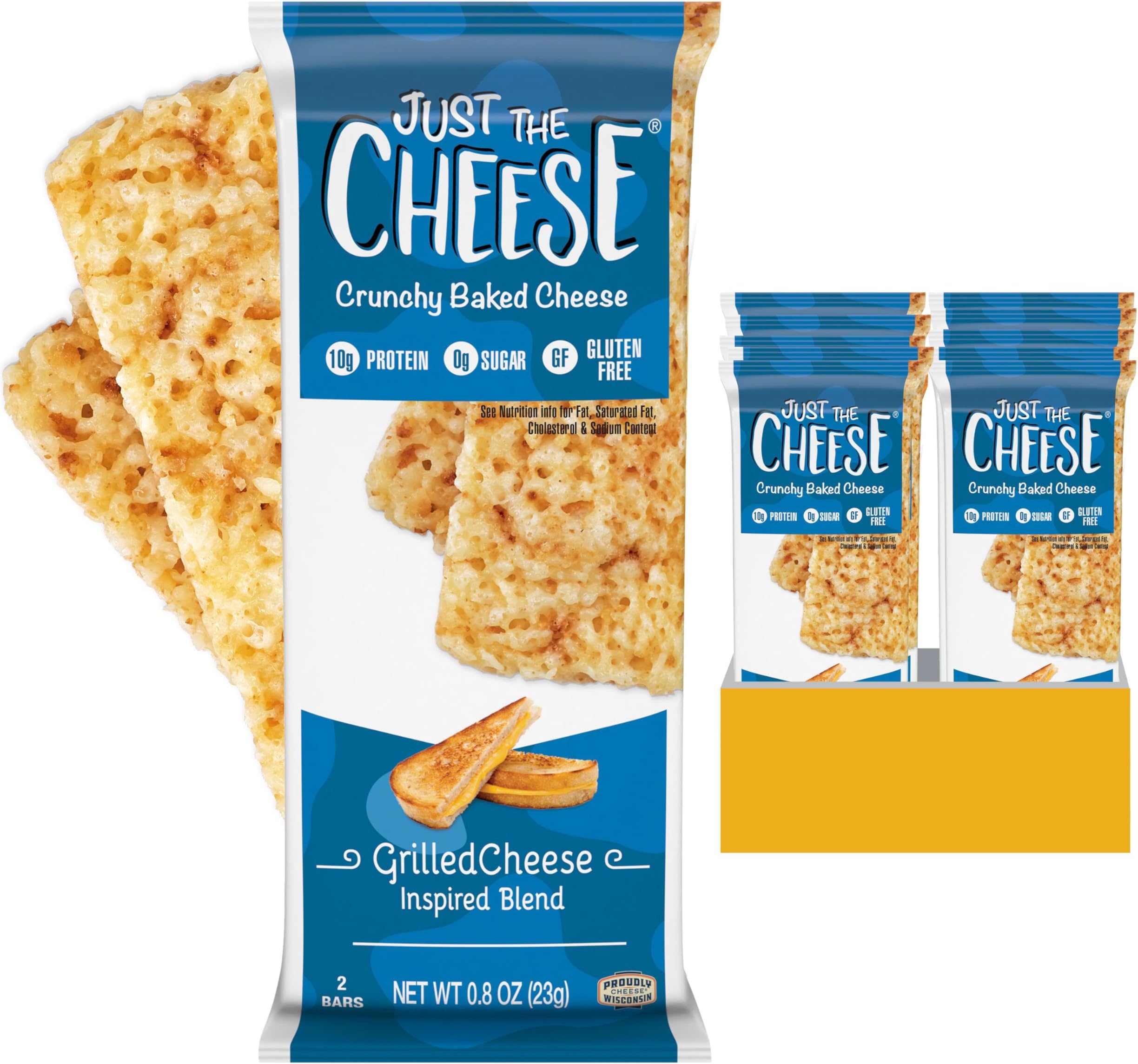 Just the Cheese Cheese Crisps | High Protein Baked Keto Snack | Made with 100% Real Cheese | Gluten Free | Low Carb Lifestyle | GRILLED CHEESE INSPIRED BLEND, 0.8 Ounces (Pack of 10)
