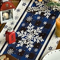 Vista 3 de Artoid Mode Buffalo Plaid Snowflakes Blue Christmas Table Runner, Seasonal Winter Kitchen Dining Table Decoration for Home Party Decor 13x72 Inch