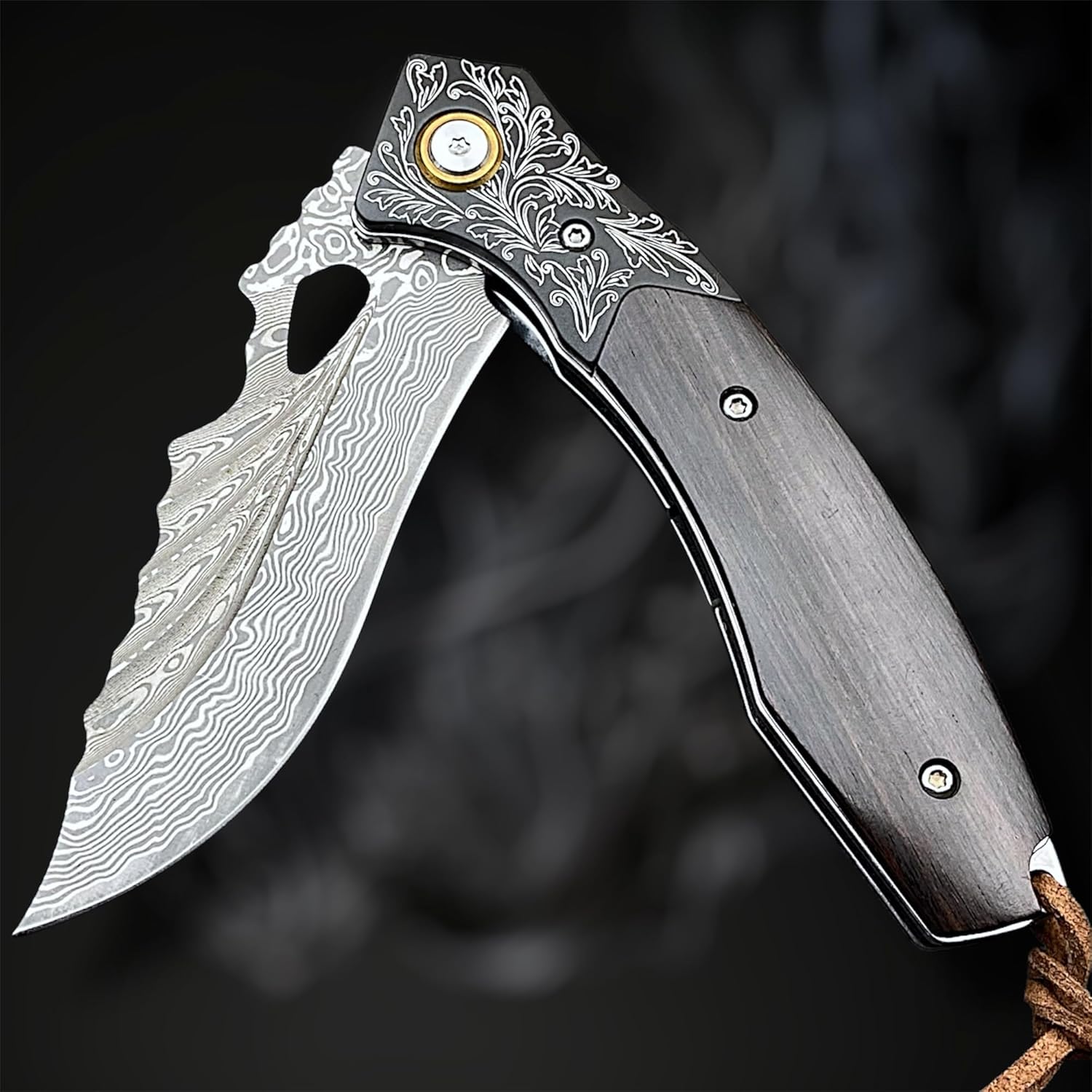 TACTICAL GEARZ Custom Pocket Folding Knife with 67-Layer VG10 Damascus Clip Point Blade, Ebony Wood Handle, Ball Bearing Pivot (Drogo)