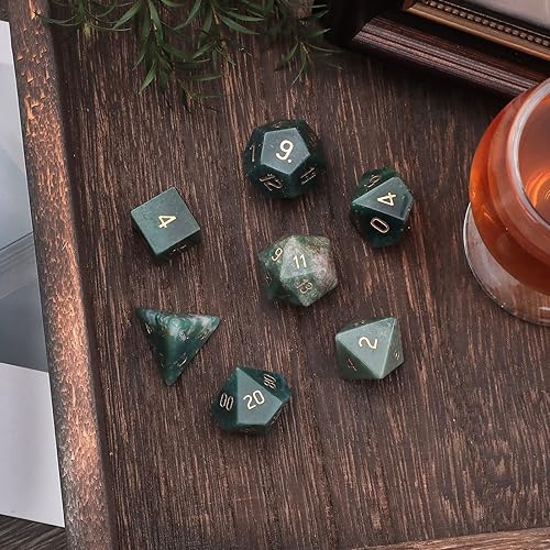 Miniatura 4 de Loveliome Juego de 7 piezas de dados poliédricos DND de cristal para juegos de rol RPG, juegos de mesa de mazmorras y dragones, ágata india