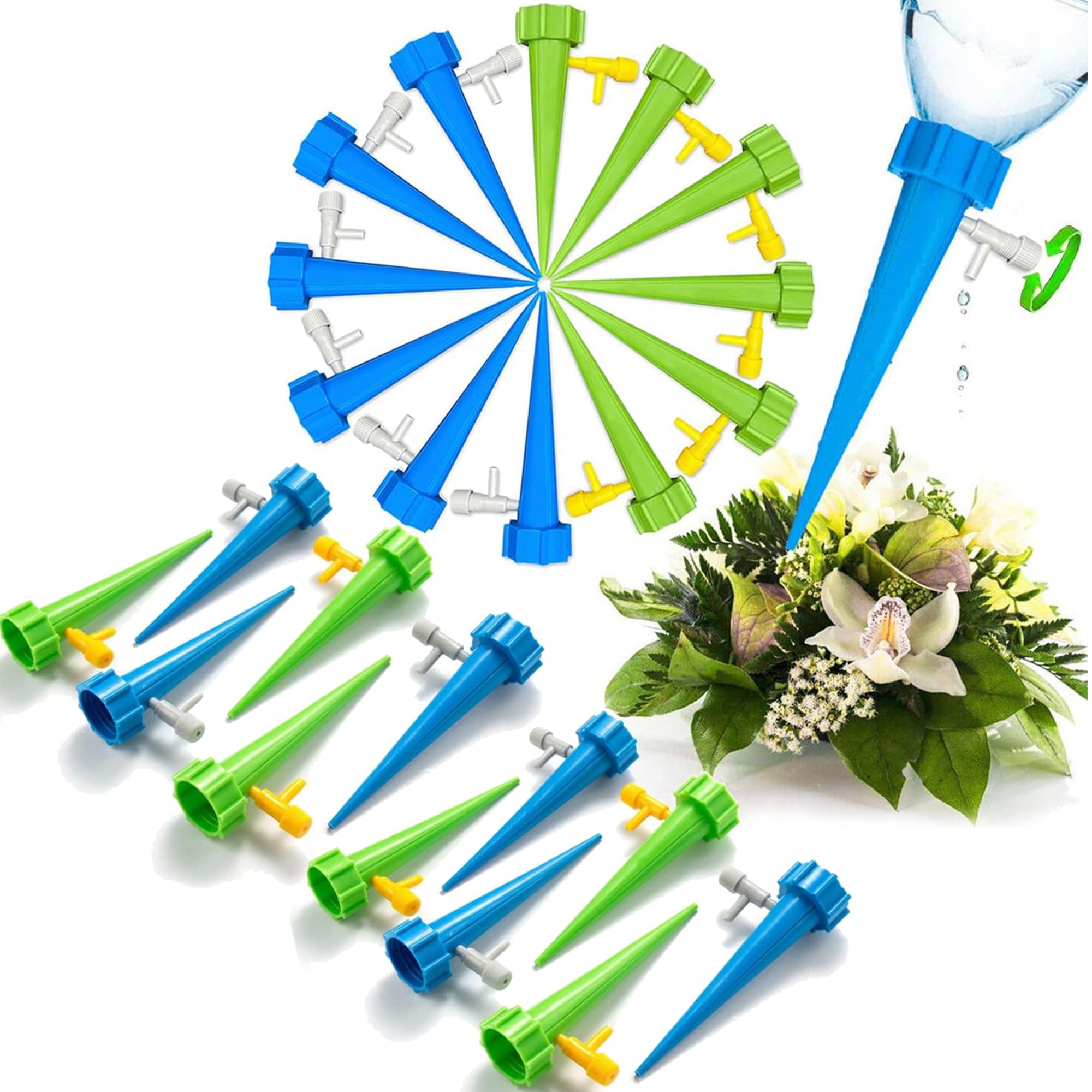 24 Pcs Automatic Plant Watering Spike Device, Cone Plant Drip Irrigation Spike for Garden, Home, Indoor, Outdoor (with Control Valve 24Pcs)