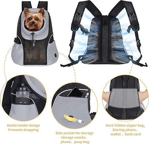 Miniatura 3 de WOYYHO Mochila transportadora para perros pequeños, mochila frontal de malla ventilada para perros con cinturón de seguridad para viajes,