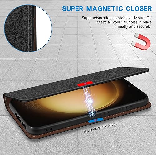 Miniatura 4 de ZZXX Funda tipo cartera para Samsung Galaxy S23 con bloqueo RFID, soporte de ranura para tarjetas, funda protectora de cuero magnético fuerte para