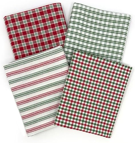 Juego de 4 cuartos gruesos, Merry & Bright Red Green Christmas Surtido de tela de algodón hecha en casa a cuadros por JCS