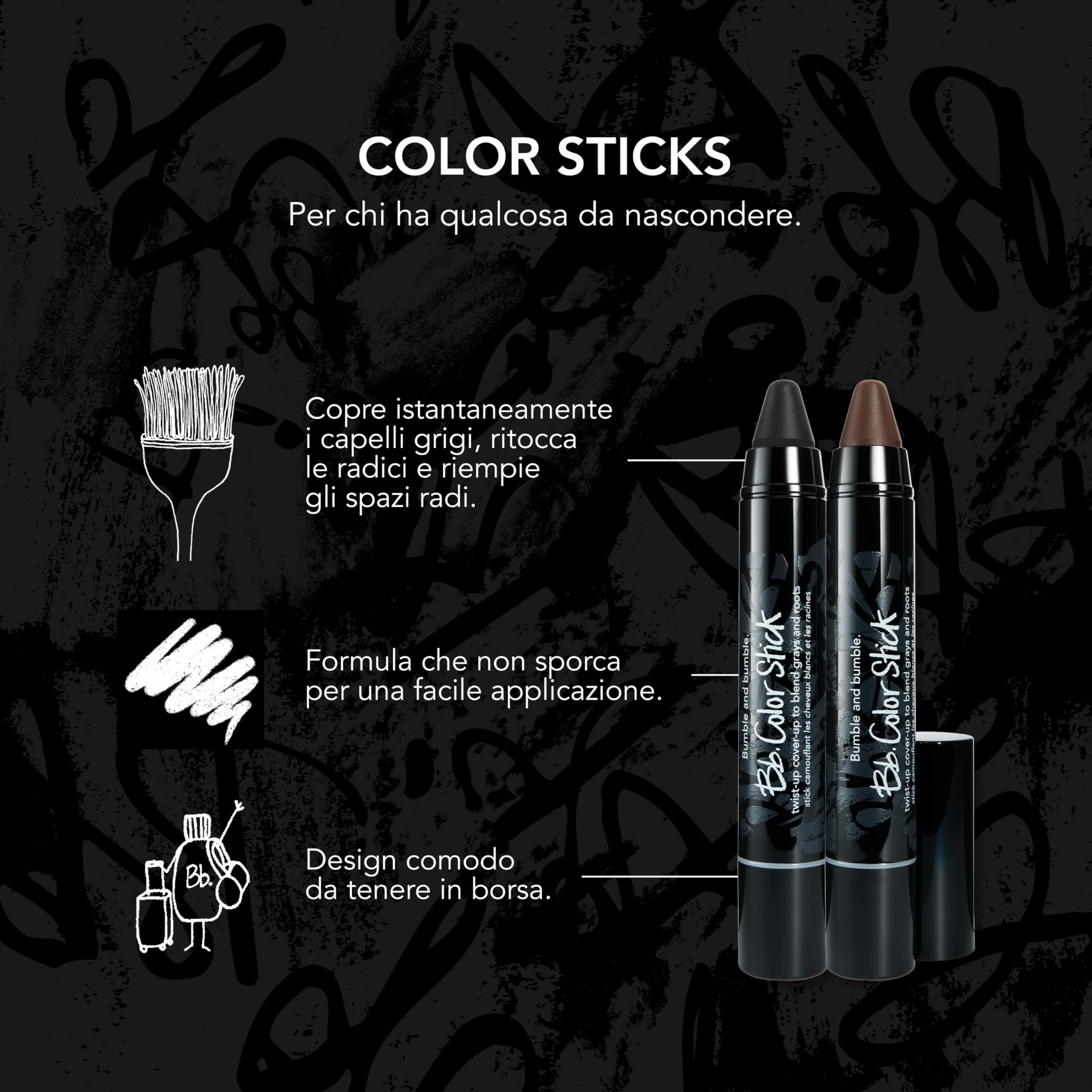 Bumble and bumble. Color Stick per capelli. Ritocco veloce per capelli grigi + Copertura della ricrescita per tonalità Castano naturale/Nero naturale