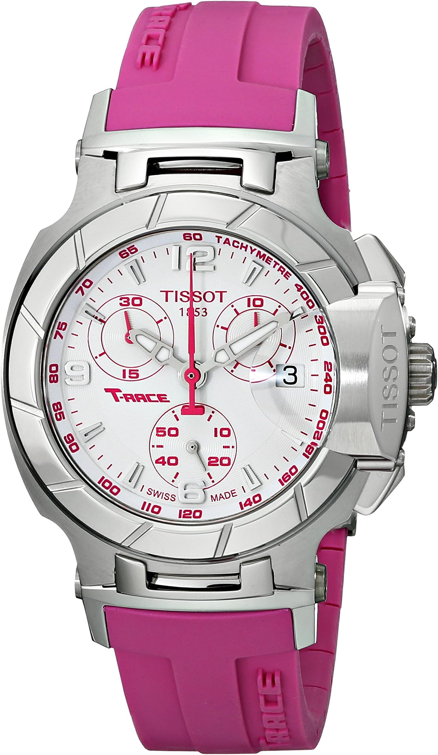 Tissot Women's T0482171701701 T-Race White Dial Pink Silicone Strap Watch