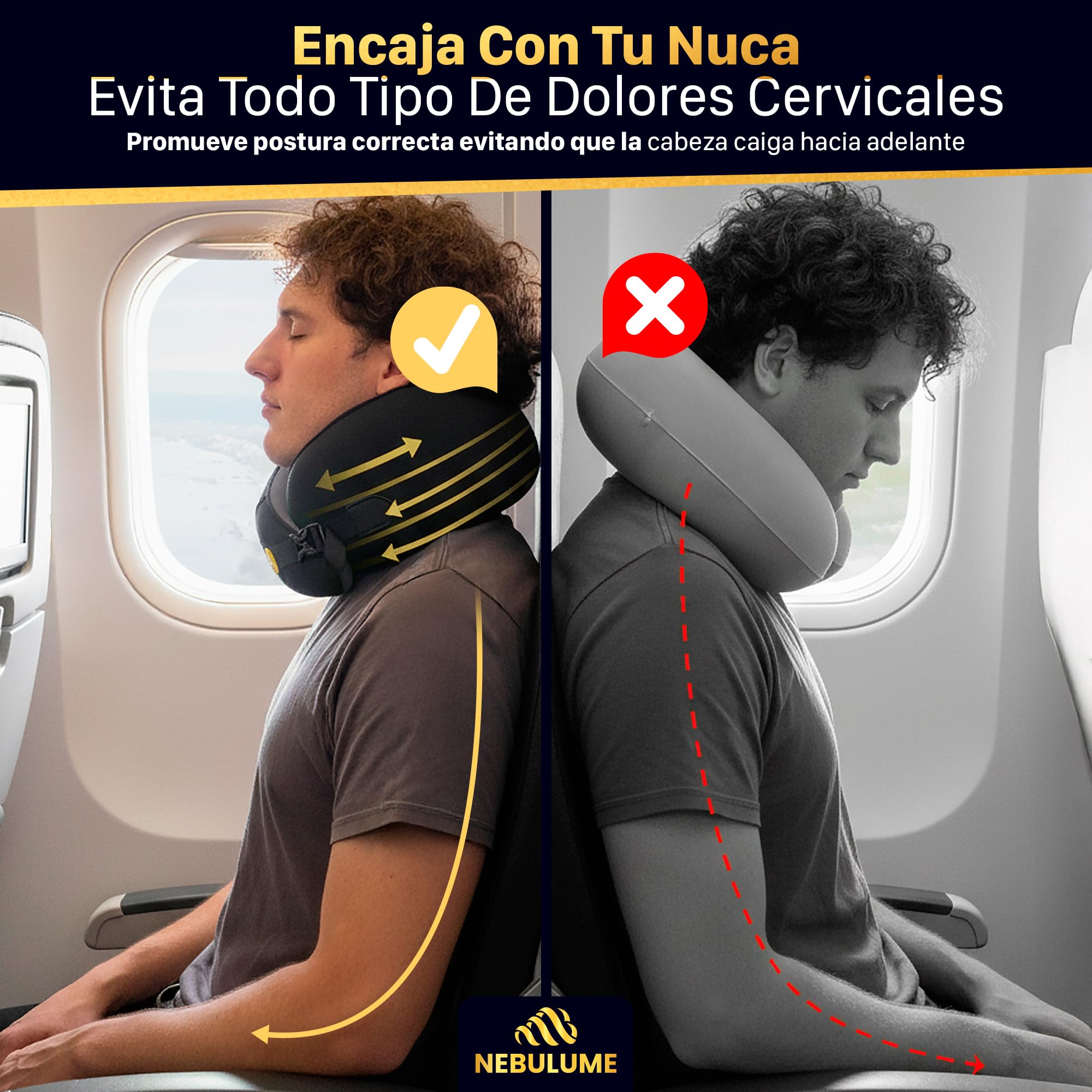 Almohada Viaje Premium - Almohada De Viaje para Cuello de Seda Helada y Soporte 360º - Cojin Avion Cuello con Hebilla Ajustable - Cojin Cervical con Funda Lavable Fácil - Travel Pillow