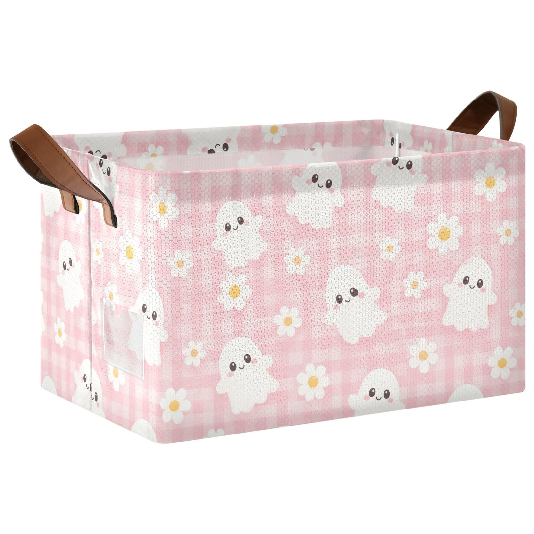 Kutsu Ghosts Foldable Storage Basket Collapsible Bin With Handles For Shelves