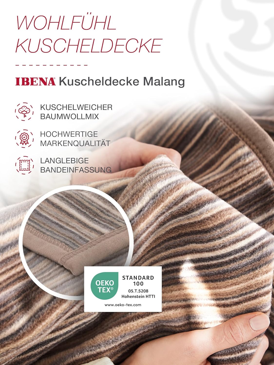 IBENA Happy Stripes Soft Cotton Blend Throw Blanket Malang Brown