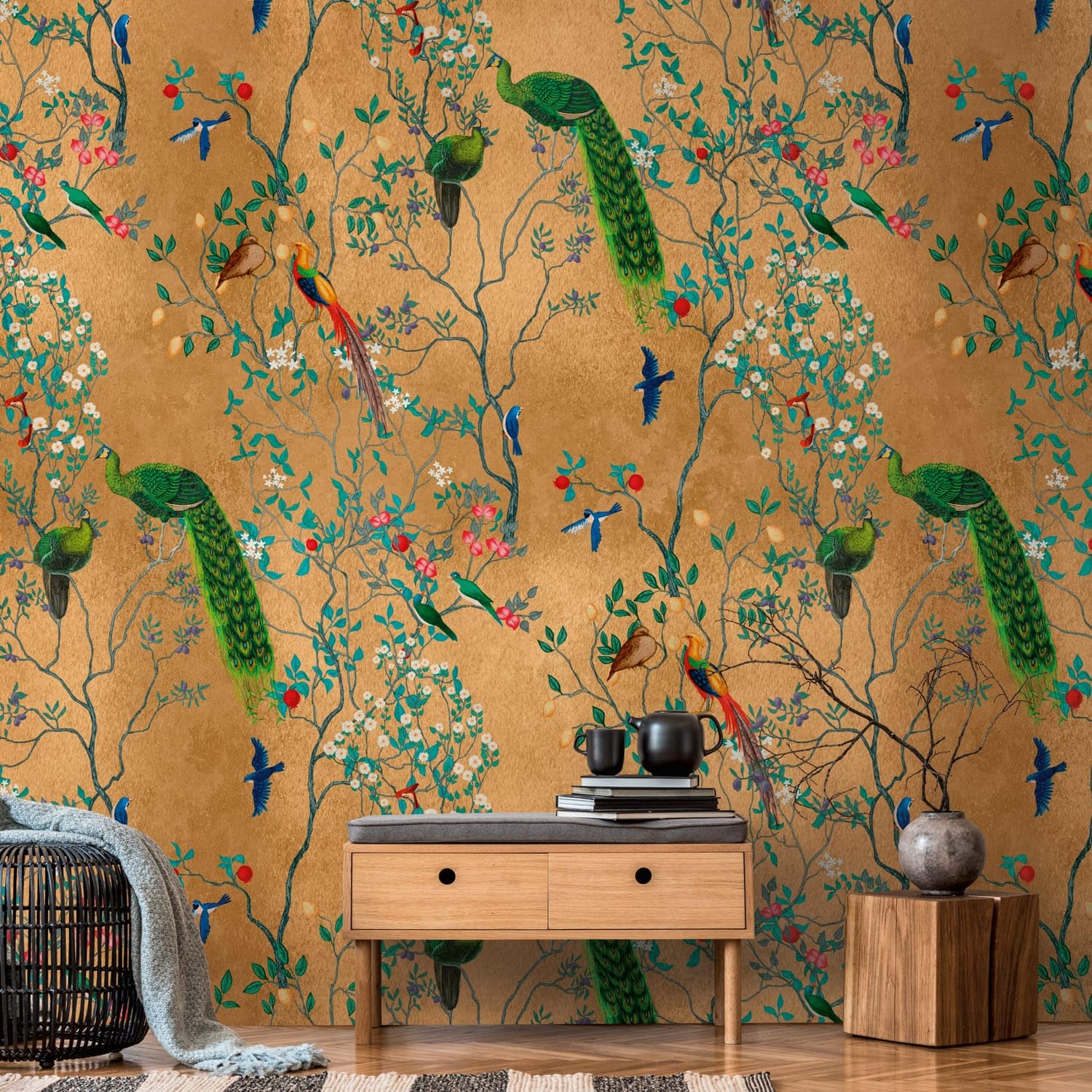 Papier peint motif d'oiseau Profhome intissé pour masquer les défauts du mur