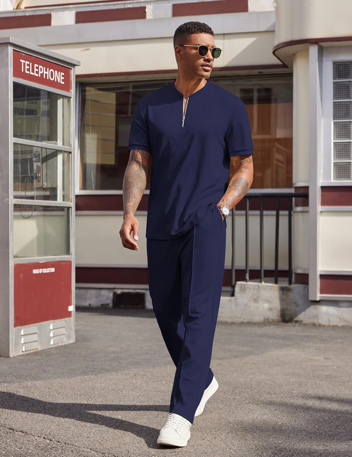 COOFANDY Men's 2 Pieces Outfits Casual Quarter Zip Polo Shirt and Jogging Pants Summer Tracksuits Set - Image 4