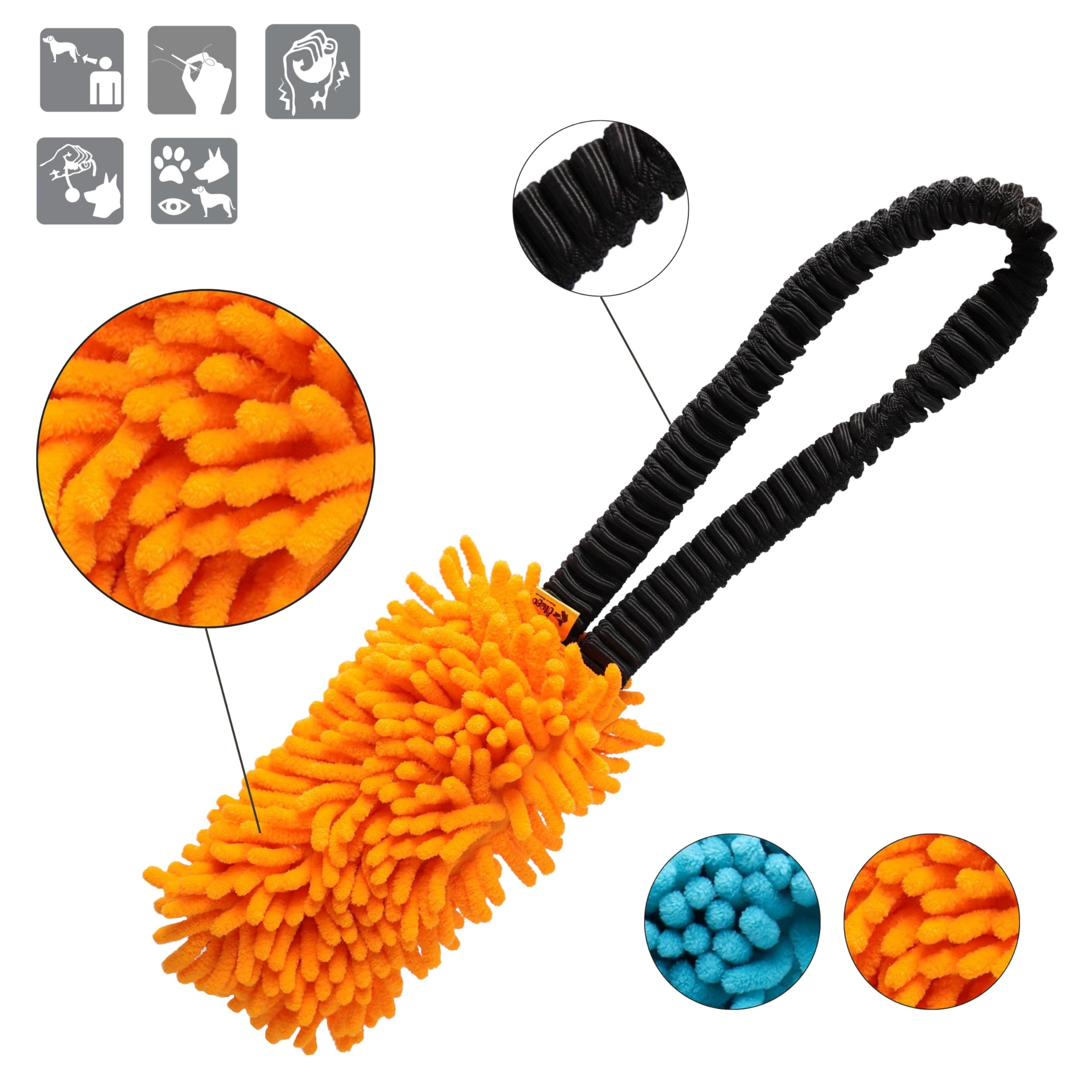 Dingo Zabawka dla psa mop 19 x 7 cm z uchwytem bungee 41 cm Agility Aport gra z psem motywacyjny trening pomarańczowy 15673 | Uchwyt bungee, 41 cm 15673