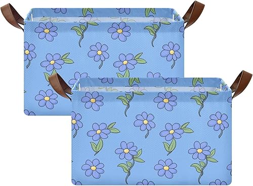 Miniatura 2 de KLL Periwinkle - Cestas de almacenamiento de estilo campestre con diseño floral de dibujos animados, contenedores organizadores resistentes con