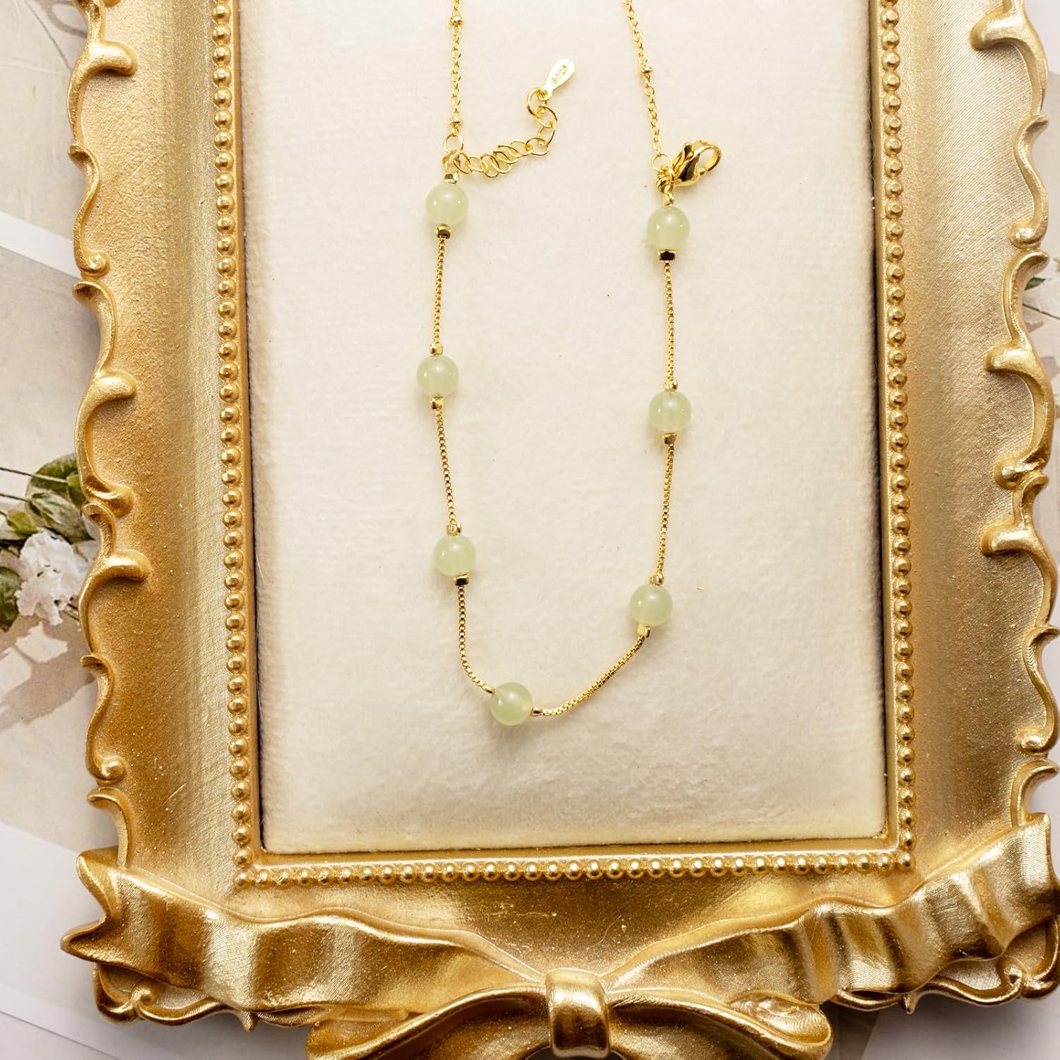 Layered Jade Bead Bracelet for women Stackable Green Jade Chain Bracelet - Image 5