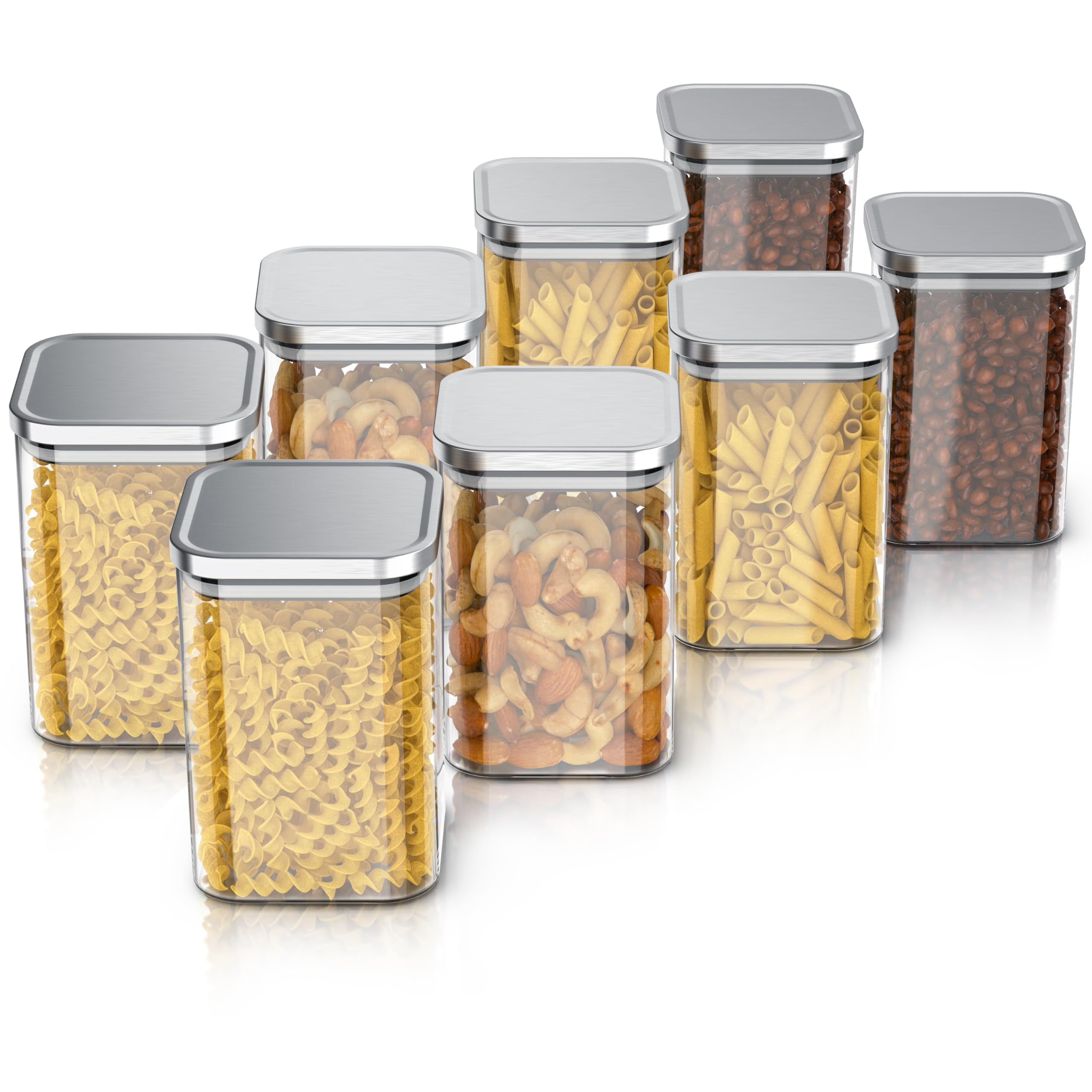 Arendo - Vorratsgläser 1200ml mit Deckel Edelstahl - Sets - Behälter aus Glas – hitzebeständig – Vorratsdosen/Vorratsbehälter mit Edelstahl Deckel - luftdicht - für Müsli Zucker Mehl Kaffee