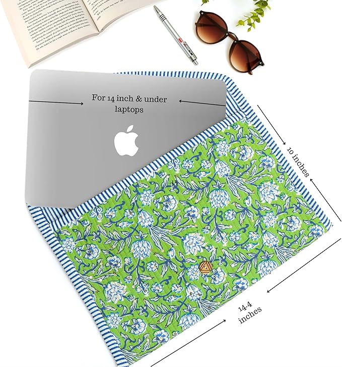 Funda para Laptop y Tablet Hecha a Mano para Mujer, 13-14 Pulgadas, Verde y Azul miniatura 4