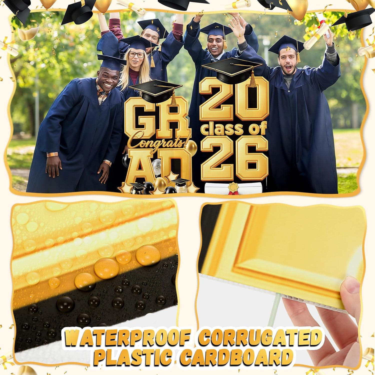 Chunful 2 Pcs 52.2 Inch Extra Large Grad 2026 Yard Signs Decorations 2026 Congrats Graduation Lawn Decor Glitter Grad Yard Signs with Stakes for Outdoor Senior College School Party Supplies