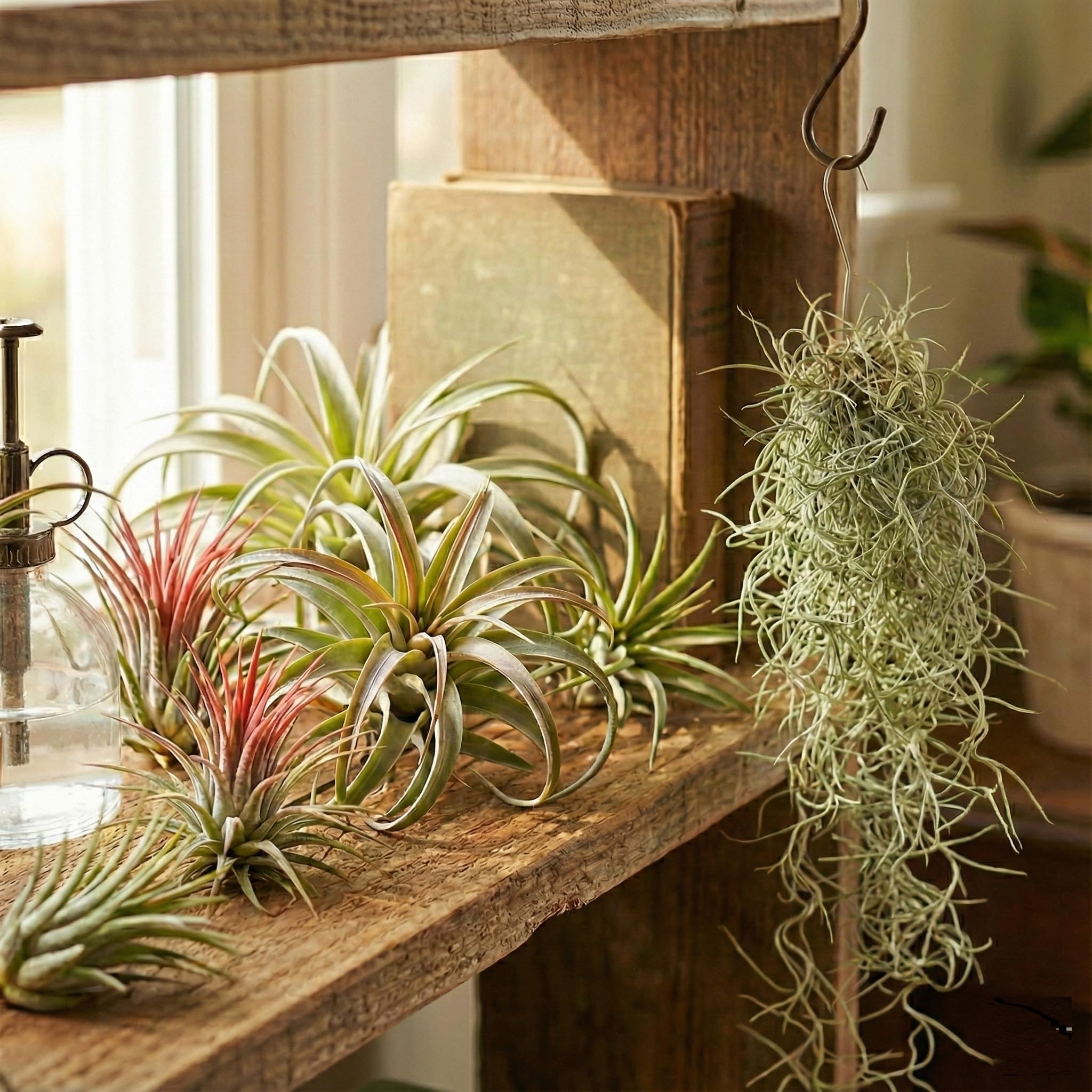 Vdvelde․com - Tillandsien Deko Set - 10 Echte Luftpflanzen Air Plants - Inkl. Pflanzspray 125 ml - Pflegeleicht - Ideal für Terrarium, Wohnzimmer, Büro & Urban Jungle
