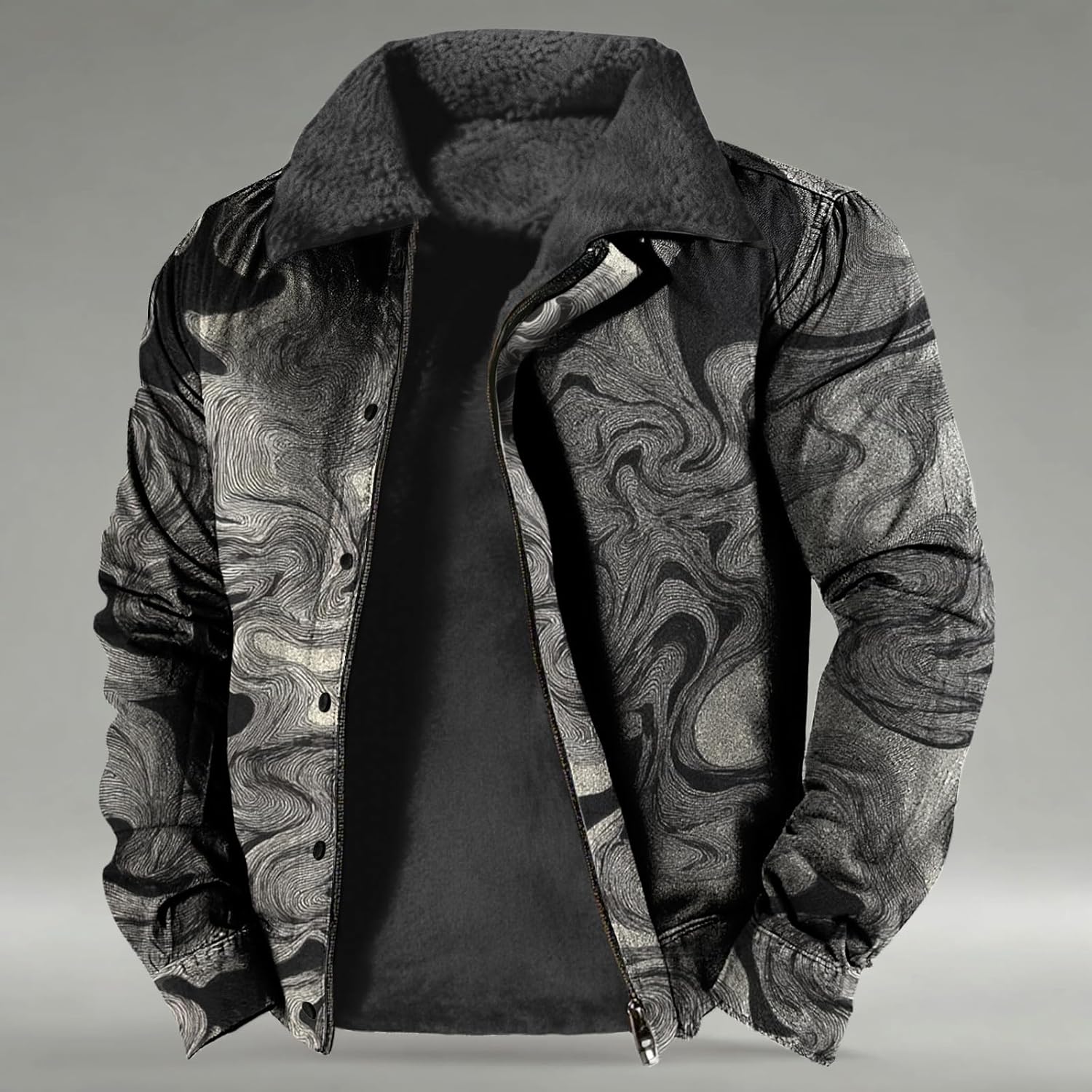 Western Jackets For Men 2025 Casual Long Sleeve Sherpa Fleece Vintage Ethnic Print Fashion Cowboy Warm Zip Up Coats - Image 2