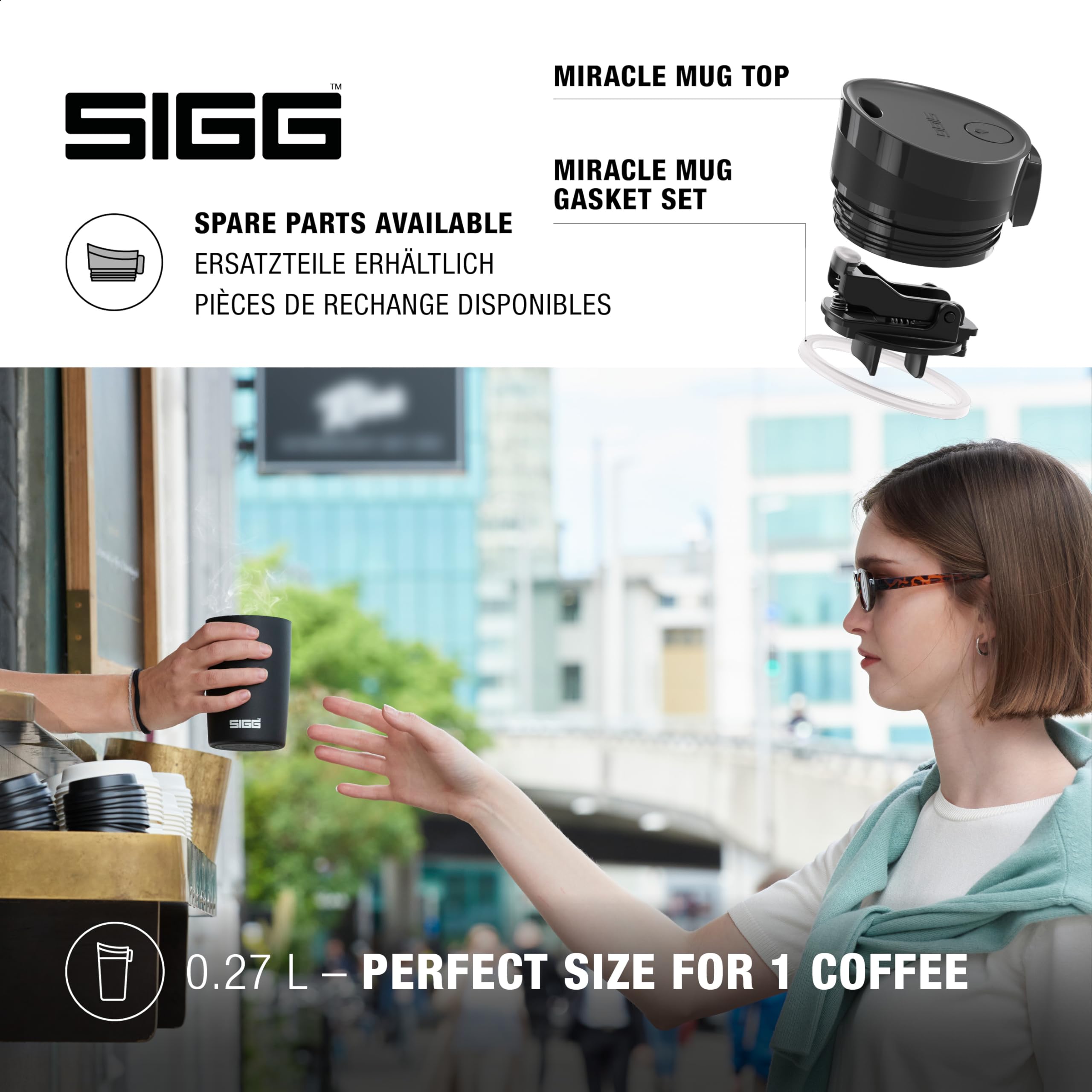 Sigg Taza térmica Miracle (0,27 l/0,47 L), sin sustancias nocivas y aislada, taza de café para llevar de acero inoxidable