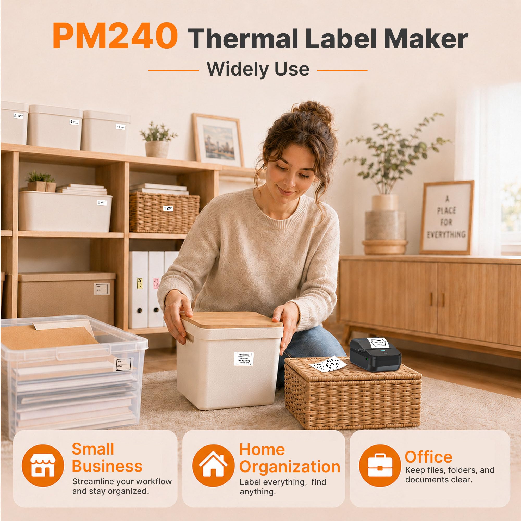 PM240 Etikettendrucker Bluetooth,2 Zoll Aufkleber Drucker,Wiederaufladbar Label Printer,Labeldrucker,Sticker Drucker,Etikettiergerät mit Mehreren Vorlagen für Geschäft Büro Schule Heim DIY
