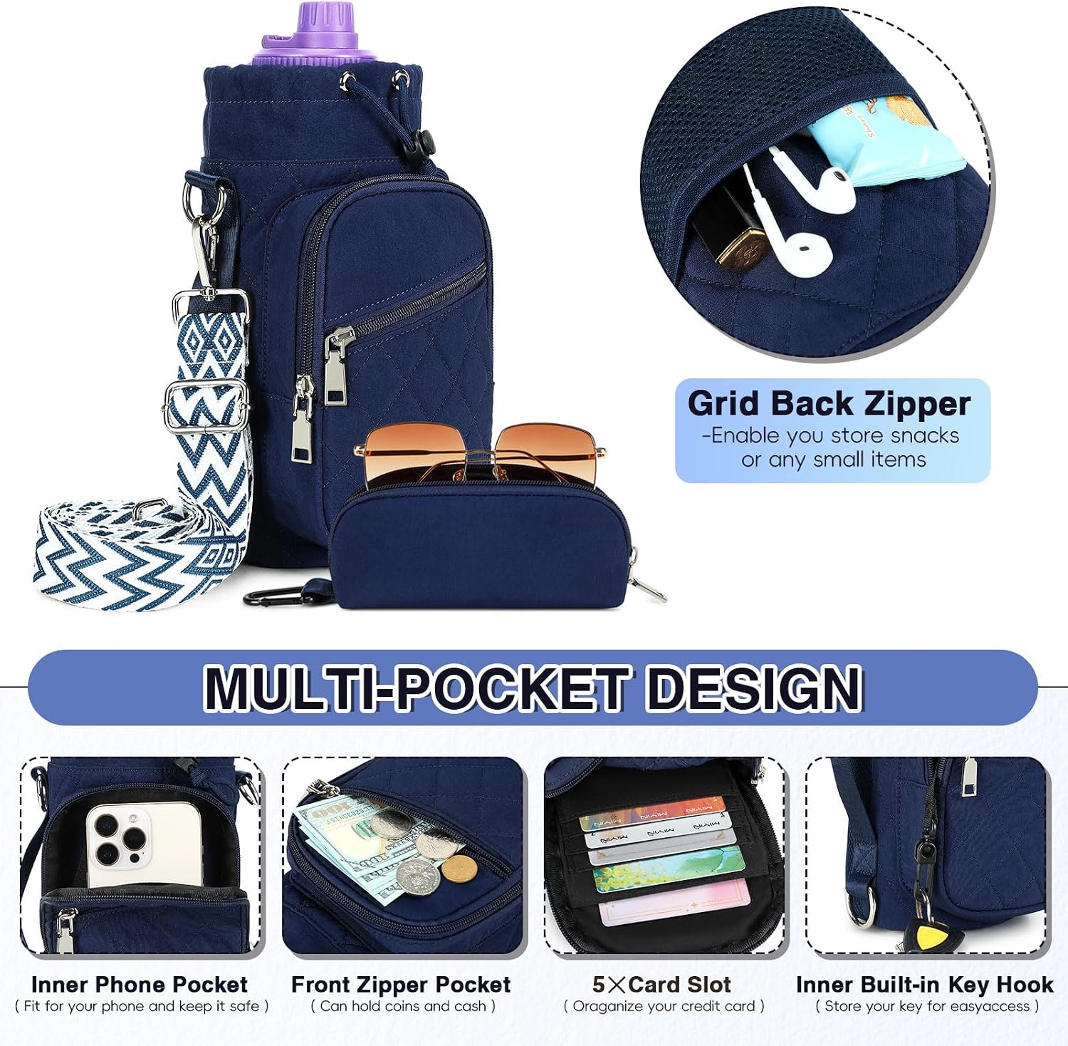 AGLOD Water Bottle Carrier Bag with Strap, Water Bottle Holder Crossbody Bags for Women Men for Walking, Hiking,Cycling