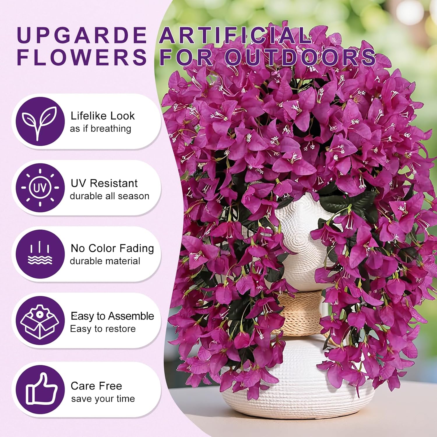 Artificial Fake Hanging Flowers Plants for Outdoor Spring Summer Decoration, 2 PCS UV Resistant Look Real for Home Indoor Outside Planter Porch Decor (Purple-3Pack)