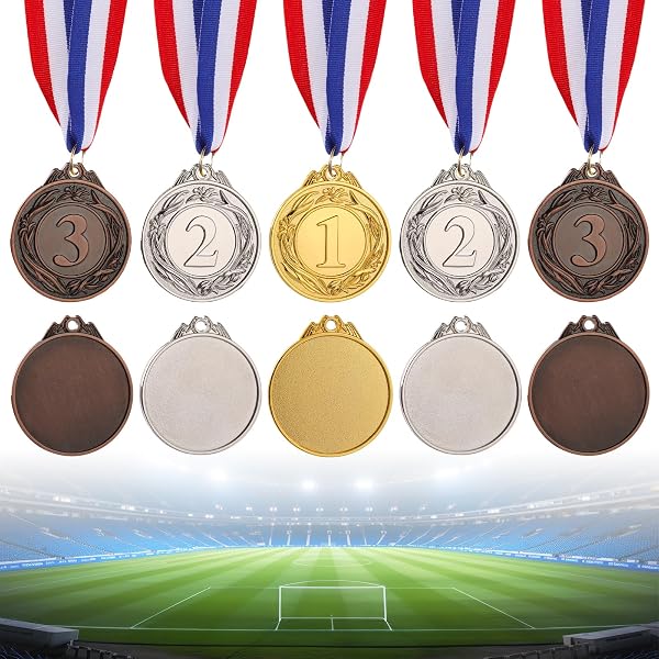 Simpeak 12 Pièces Médailles pour Enfants, Médaille d'Argentavec Ruban de Cou - Lot de Médailles de Récompense pour Compétition Sportive, Anniversaire, Fête d'École, Journée Sportive (Argent) - 4