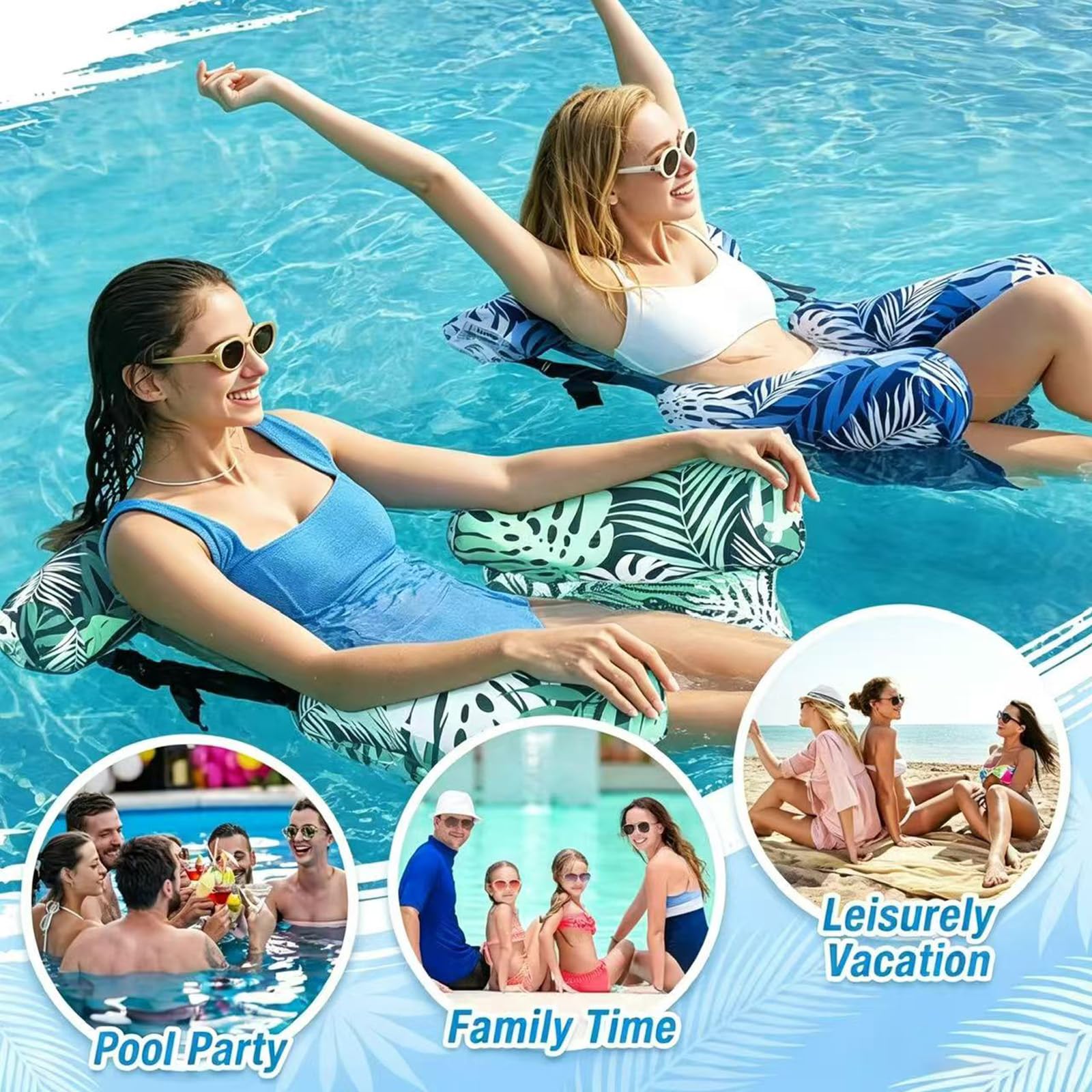 2 Stück Luftmatratze Pool, Aufblasbare Wasser Pool Spielzeug für Erwachsene, Schwimmende Pool-Flöße, Schwimmsitze, Wasserhängematte, Schwimmhängematte, Wasserspielzeug für Erwachsene und Kinder