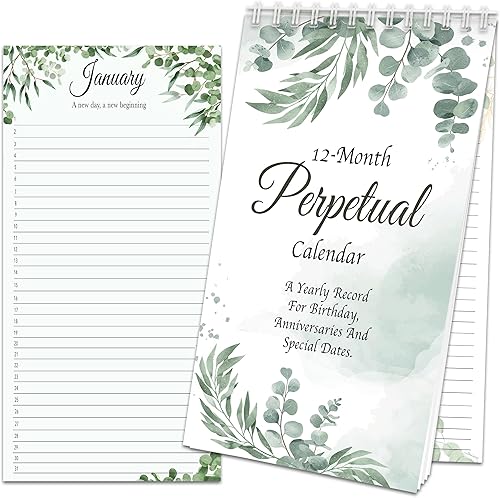 Calendario perpetuo para cumpleaños de 5 x 10 pulgadas, celebra cada momento 12 meses, aniversarios y fechas especiales, organizador mensual de