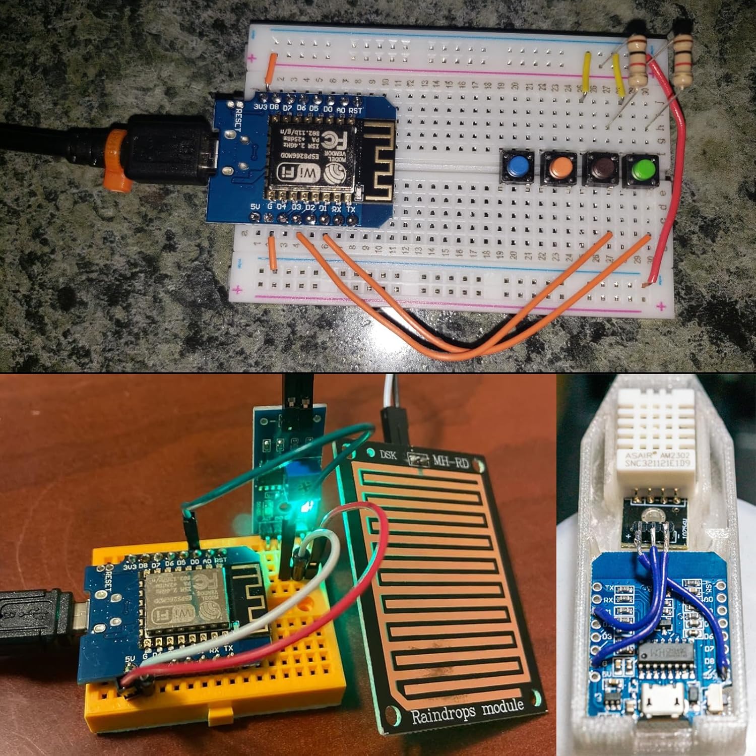 Example projects using the Aokin ESP8266 D1 Mini board on breadboards