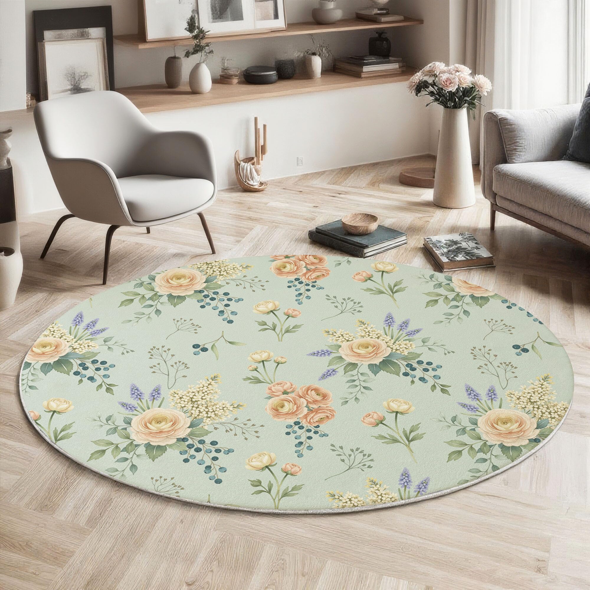 Tapis rond pivoines roses pour salon cosy et chambre parentale douce