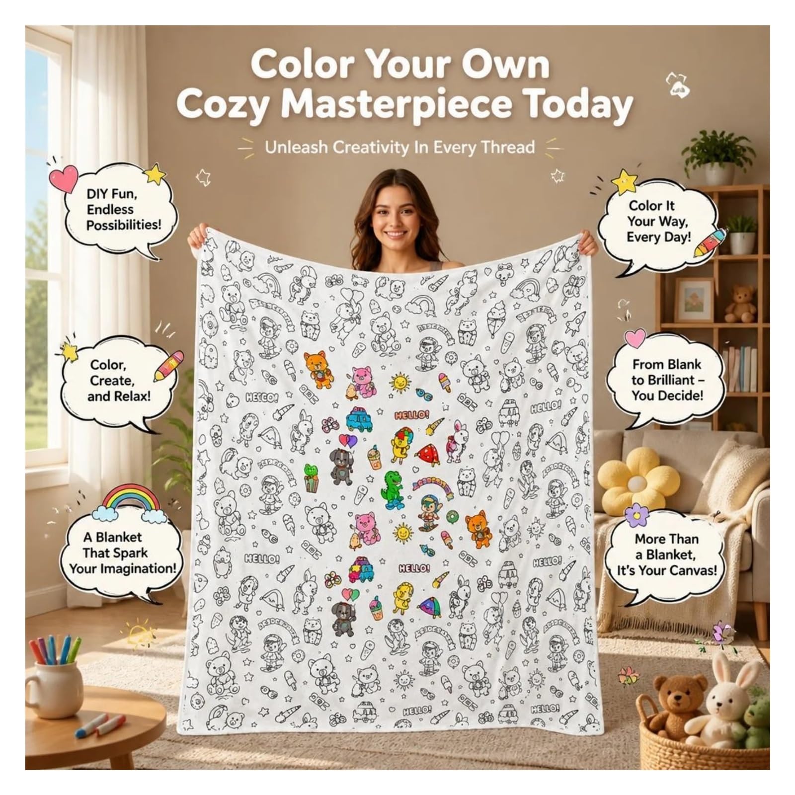 coperta da colorare Coperta da colorare fai te con motivo animale carino lavabile
