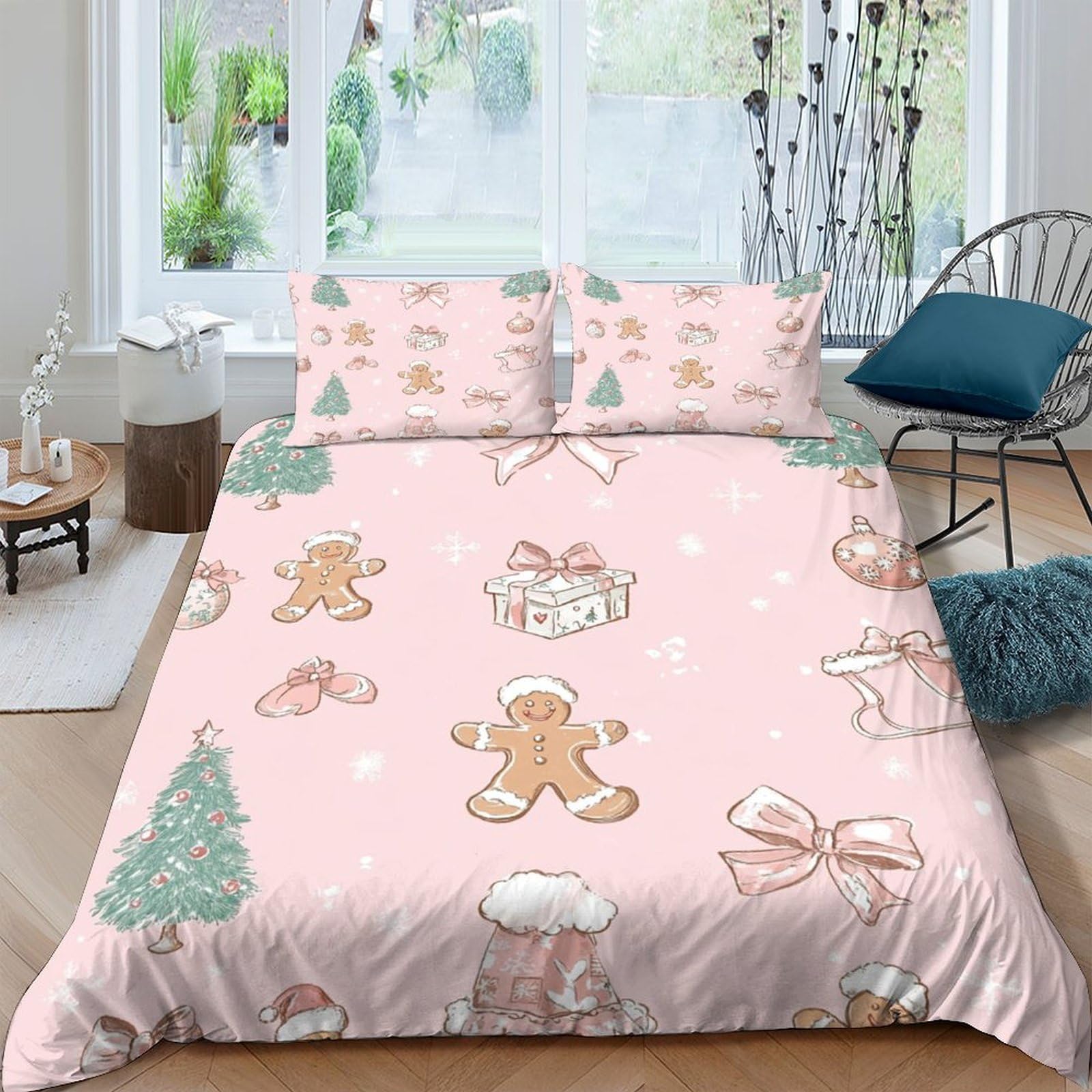 Ctjqhvkz Style-6 3D Printed Gingerbread Christmas Tree Fitted Sheet Microfiber Bedding Mattress Cover Pink Bedroom Guest Room Decor Single（135X200cm）