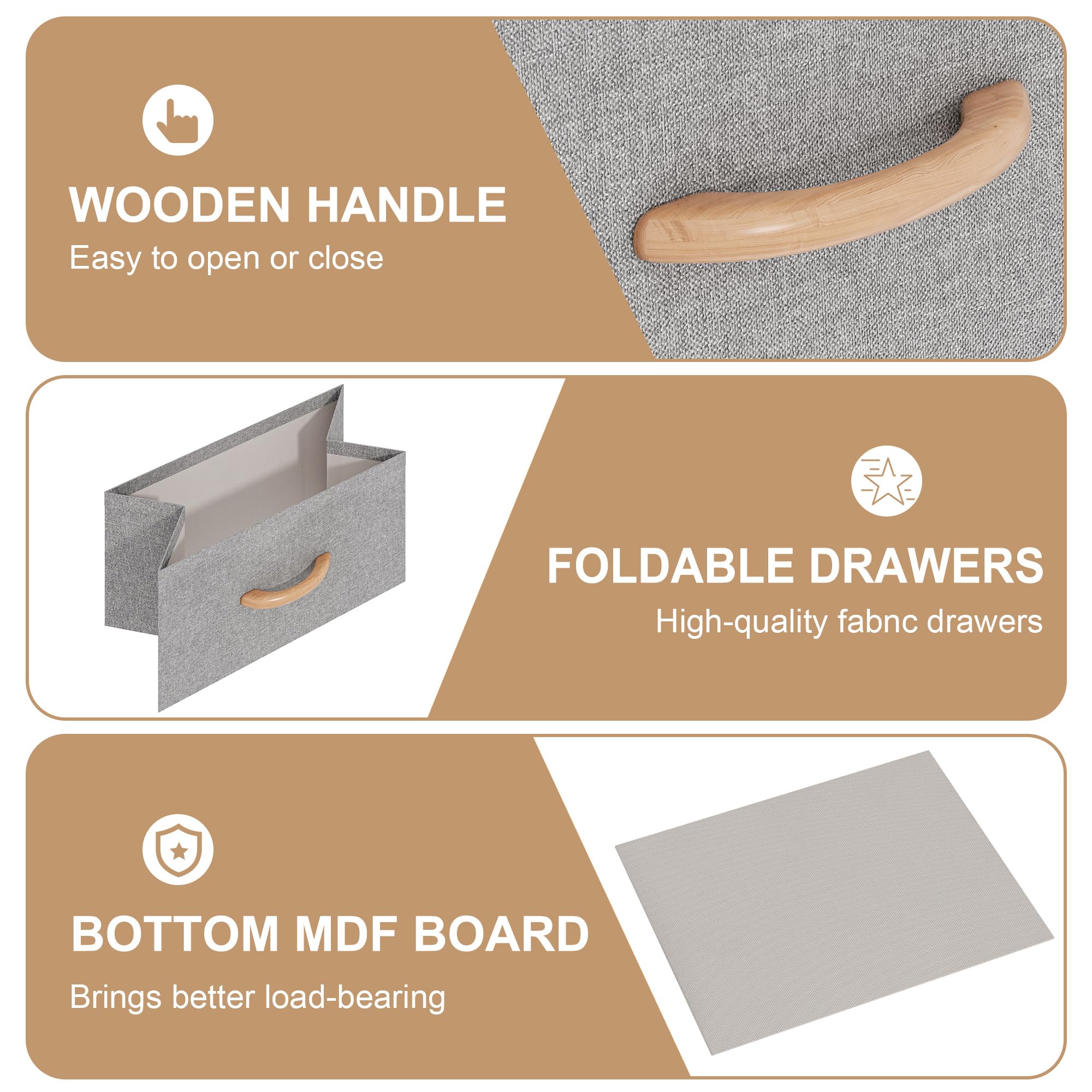 KU Syang Dresser with 4 Drawers - Fabric Chest of Drawers with Large Storage Space, Modern Tall Tower Unit Storage Organiser for Living Room/Bedroom, Wooden Top and Metal Frame (Light Grey)