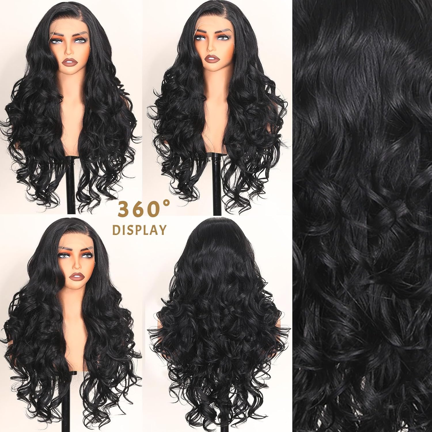 X-TRESS Body Wave Natural Wavy 13x6 Free Part Lace Front Wigs for Black Women Soft Sense Hair Alternative Glueless Wig 26" Pre-Plucked Baby Hairline Free Part Middle-Part Style Christmas Wigs(1B)