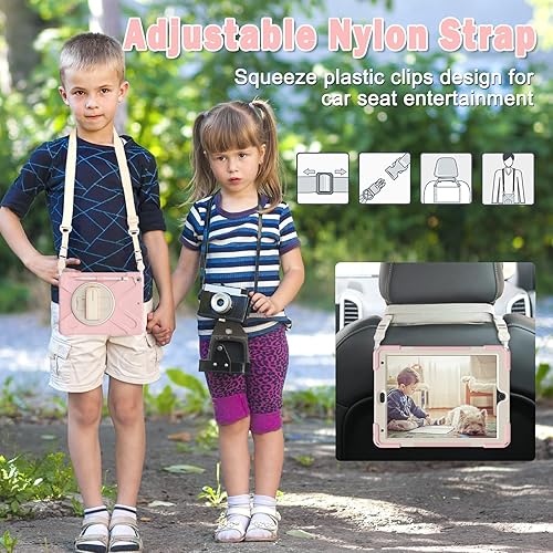 Miniatura 5 de BRAECN Funda para iPad de 10.2 pulgadas 202120202019, funda híbrida de tres capas para niños y niñas, con correa para el hombro, correa de mano,