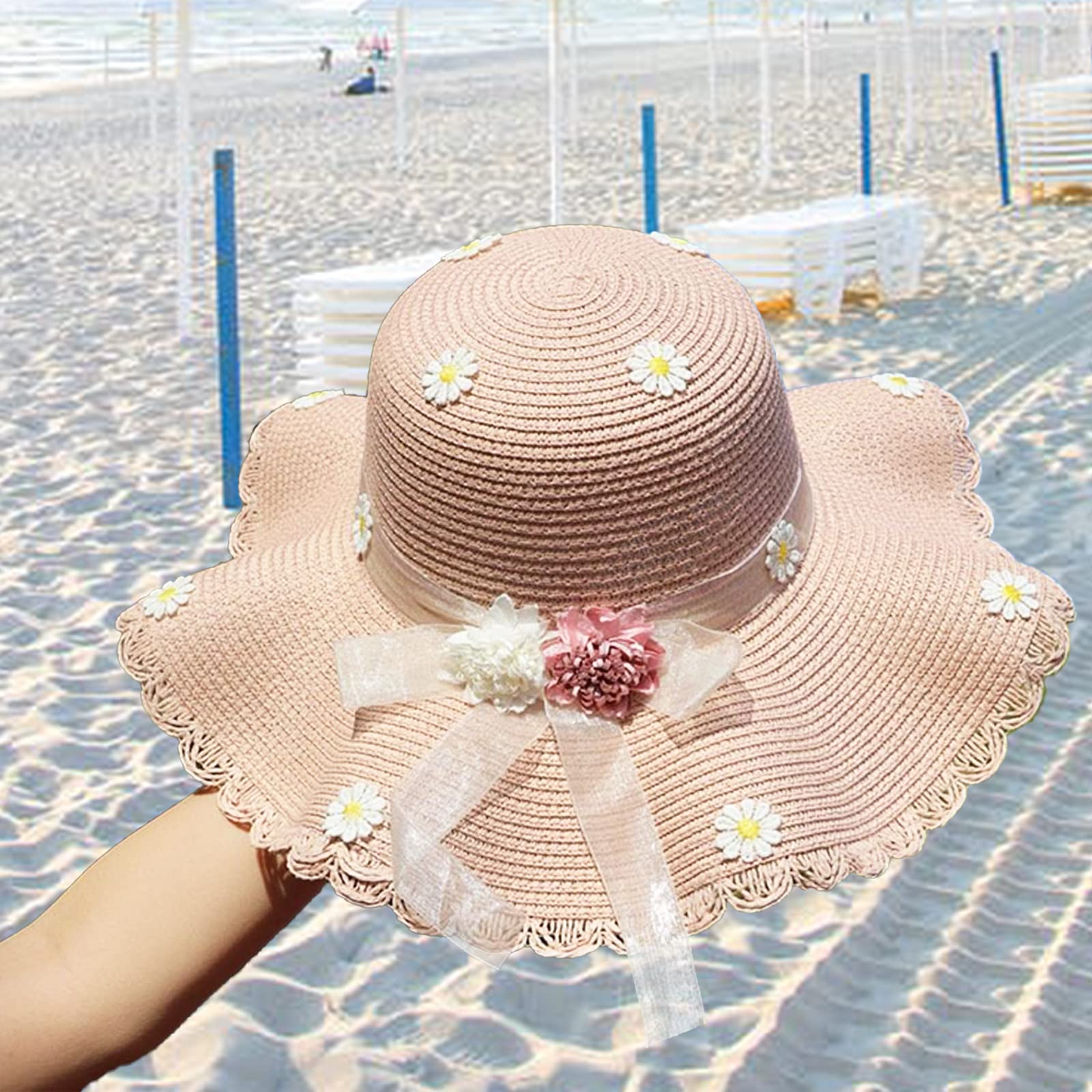 Chapeau avec Sac, Chapeau Plage, Chapeau Bord Large, pour Femmes, Filles, L'été, Plage, Voyages