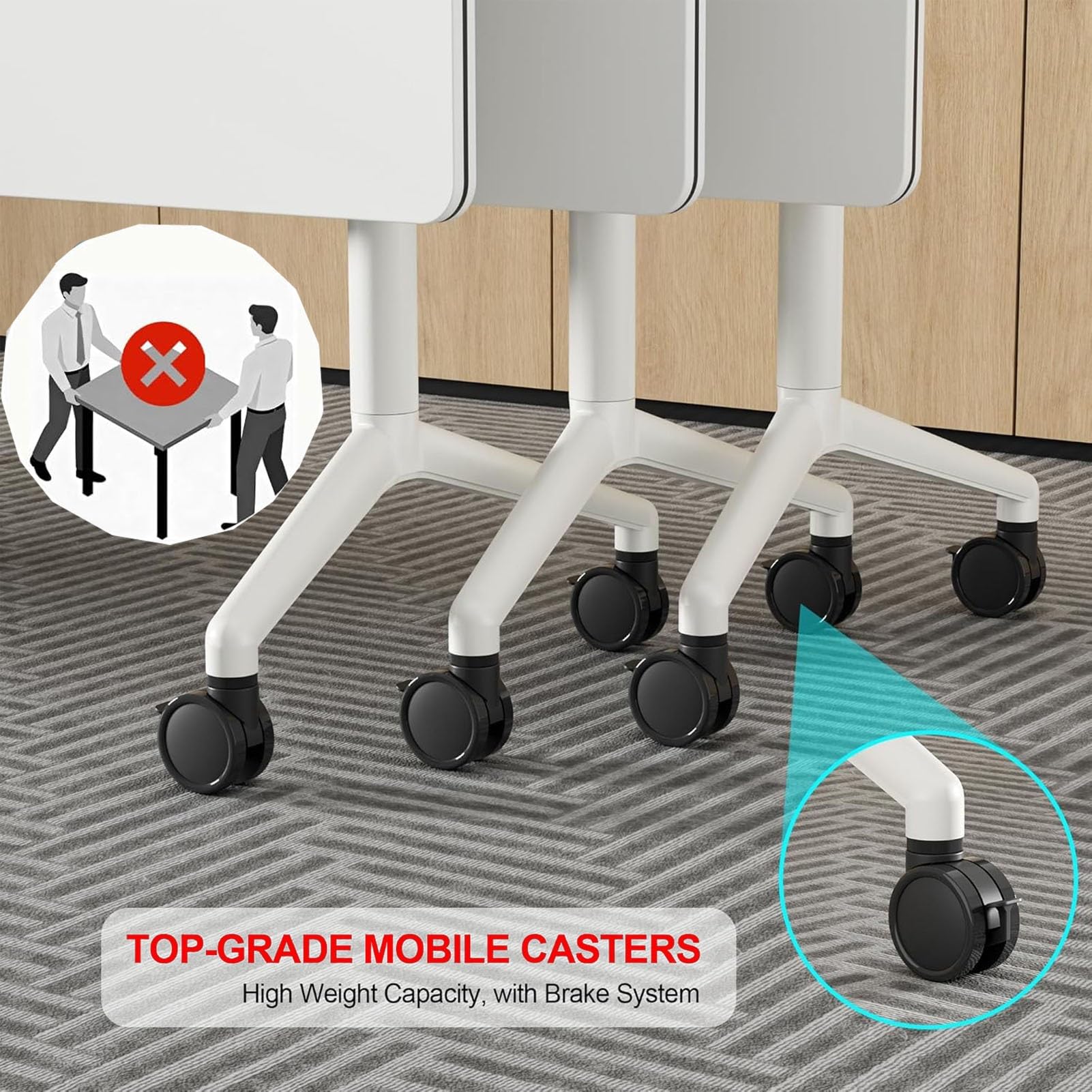 Lot de 6 tables de conférence modulables pliantes avec roulettes - Gain de place - Table d'entraînement à rabat - 119,4 à 180,3 cm - Polyvalente - Pour bureau, salle de classe et séminaire - Noir