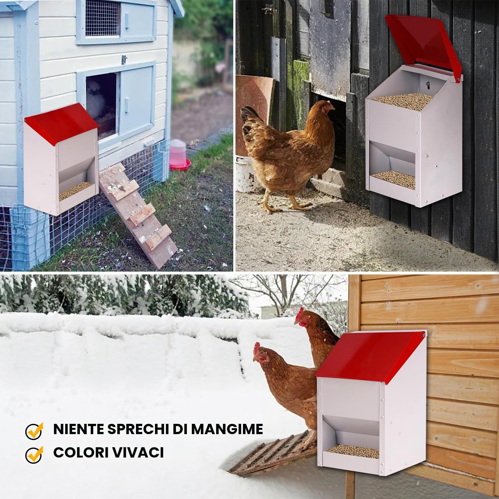 4.5kg Mangiatoia Automatica per Pollo In Acciaio Inox Appendere Mangiatoia Galline Automatica Senza Sprechi Alimentatore Automatico per Pollame Pollo Anatre Oche (Rosso)