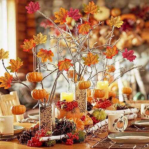Miniatura 5 de EOQPDECD 250 piezas de hojas de arce artificiales para decoración de otoño, 5 estilos surtidos surtidos de hojas de arce falsas de otoño, guirnalda