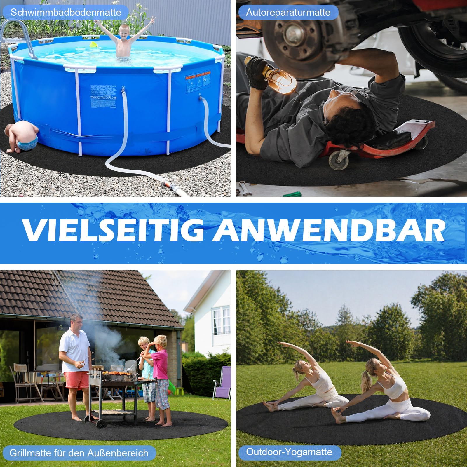 Lona de suelo para piscinas, alfombra de suelo para piscina, 400 cm, alfombrilla redonda de piscina plegable, resistente a los rayos UV y al desgarro, lona protectora para el suelo para