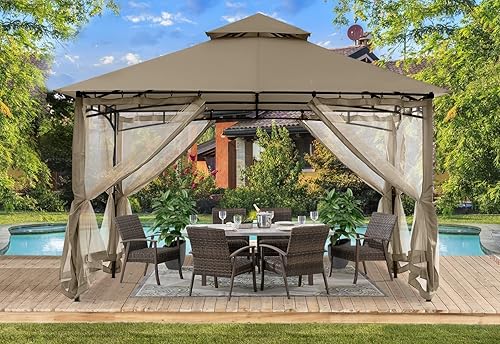Miniatura 3 de ABCCANOPY Gazebo para patios de doble techo, suave toldo de jardín con mosquitera para sombra y lluvia