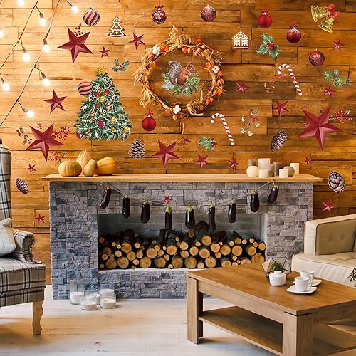 Miniatura 4 de 4 hojas de calcomanías de pared de Navidad, removibles de Feliz Navidad, paredes de ventana, calcomanías de arte de árbol, decoración de Navidad